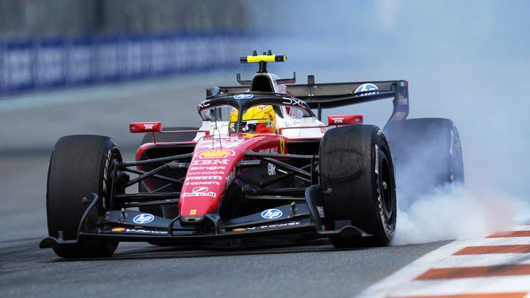 Ferrari driver Lewis Hamilton at the Miami Grand Prix (AP Photo/Rebecca Blackwell)