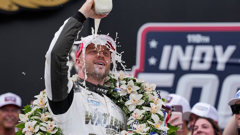 Rosenqvist poured milk on his head after the win
