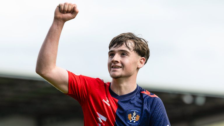 Kilmarnock's Findlay Curtis celebrates scoring to make it 3-0 during a William Hill Premiership match between St Mirren and Kilmarnock at the SMiSA Stadium, on May 09, 2026, in Paisley, Scotland.  (Photo by Craig Foy / SNS Group)