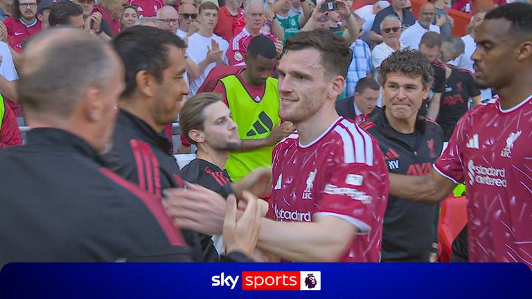 Andy Robertson has his send off as his Liverpool career comes to an end.