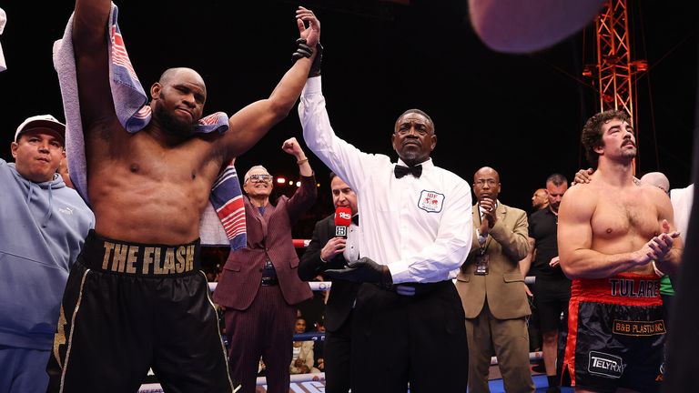 Cuban Frank Sanchez (left) threw his name in the hat to fight Usyk after beating Richard Torrez Jr