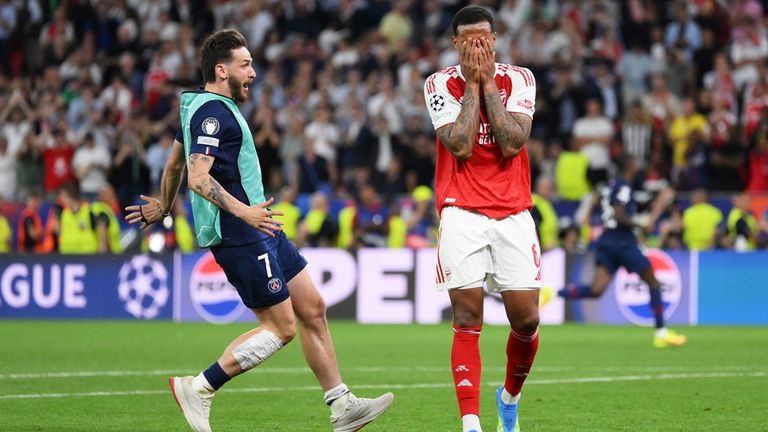 Gabriel reacting after missing crucial penalty in Champions League final shootout