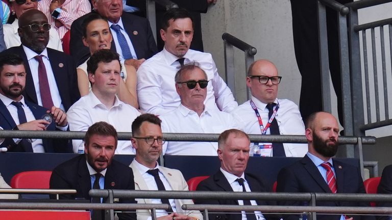 Sir David Beckham and Gary Neville, both part owners of Salford City, were watching on at Wembley