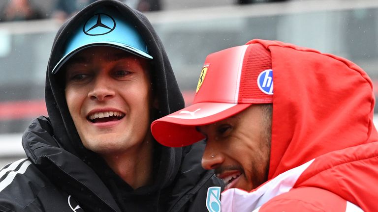 George Russell and Lewis Hamilton before the Canadian Grand Prix