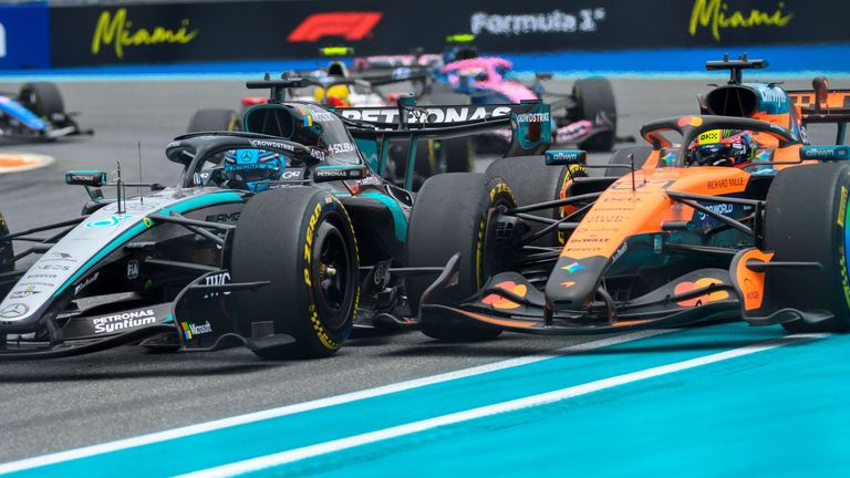 George Russell and Oscar Piastri battle in Miami