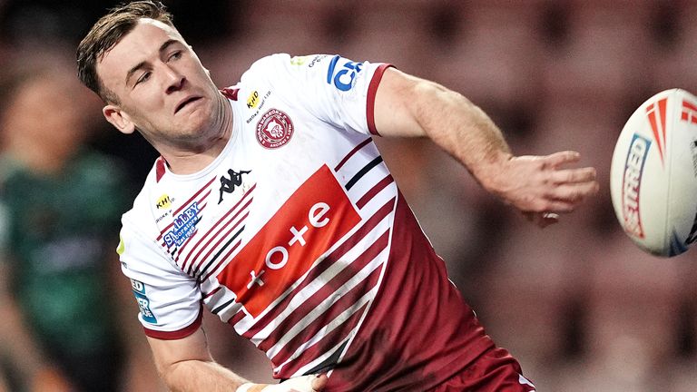Wigan Warriors' Harry Smith celebrates scoring a try during the Betfred Super League match at Brick Community Stadium, Wigan. Picture date: 