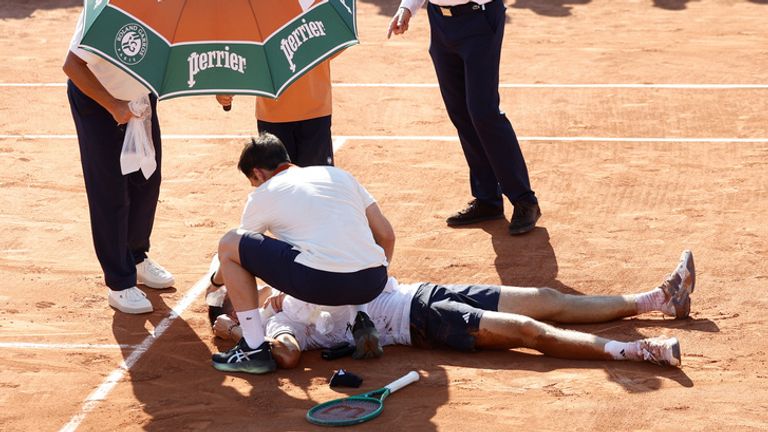 Czech tennis player Jakub Mensik wins the2nd round of the French Open 2026 on the Roland Garros courts in Paris, France, on May 27, 2026. Photo/Pavel Lebeda (CTK via AP Images)