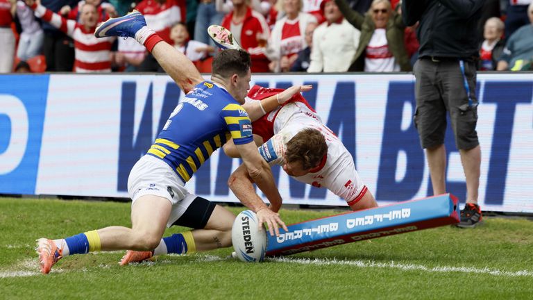 Hull Kingston Rovers' Joe Burgess scores his side's second try during the Betfred Challenge Cup semi-final match.