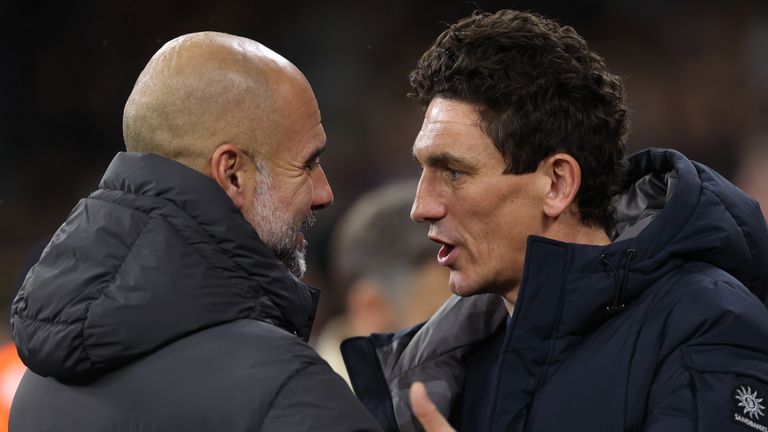 Keith Andrews (right) is aiming to derail Pep Guardiola's title bid