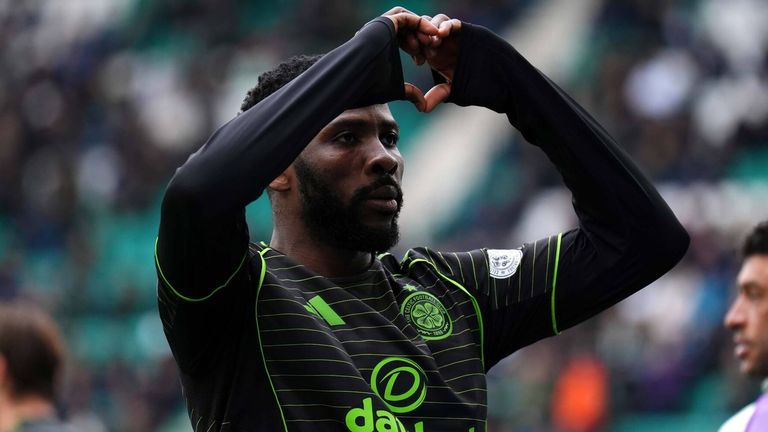 Kelechi Iheanacho celebrates after restoring Celtic's lead against Hibernian