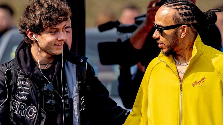 Kimi Antonelli and Lewis Hamilton