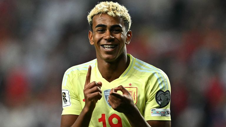 Spain wonderkid Lamine Yamal celebrates in qualifying