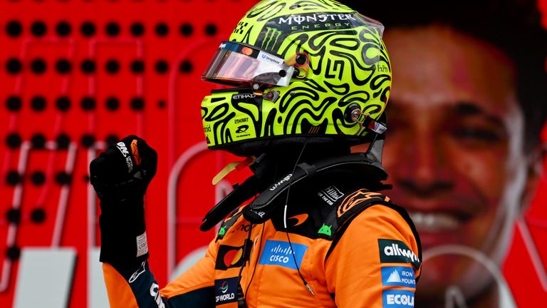 Lando Norris celebrates victory in the Miami Sprint