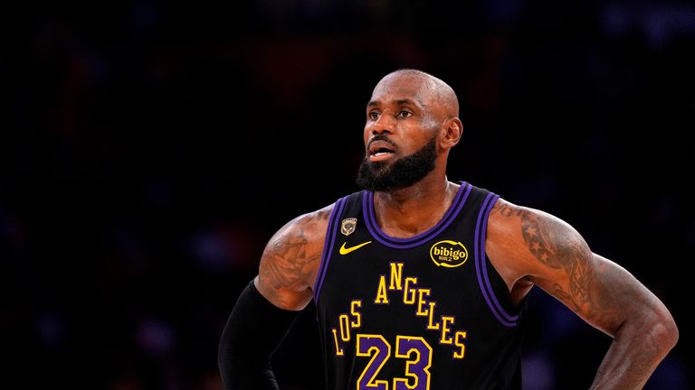 Los Angeles Lakers forward LeBron James stands on the court in the closing minutes in what could be his last ever professional game