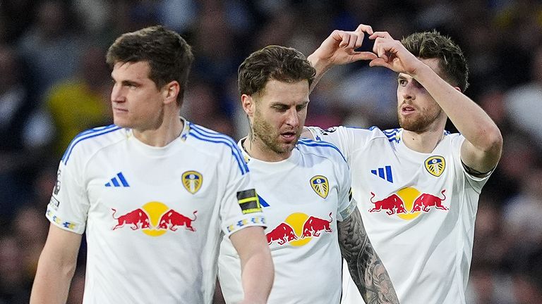 Anton Stach celebrates scoring Leeds' opener against Burnley