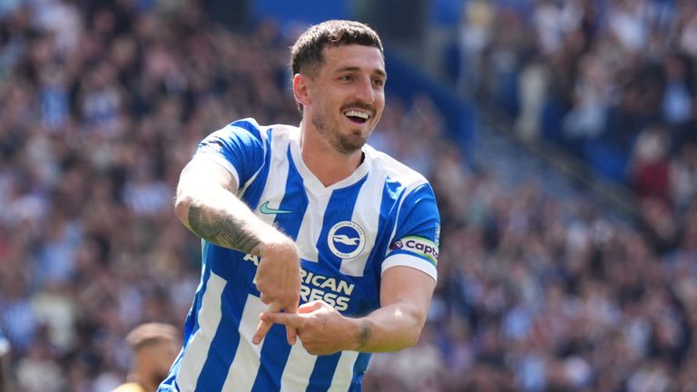 Lewis Dunk celebrates scoring his side's second goal