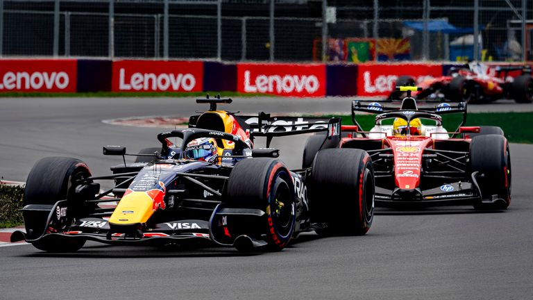 Lewis Hamilton chases Max Verstappen in Canadian GP