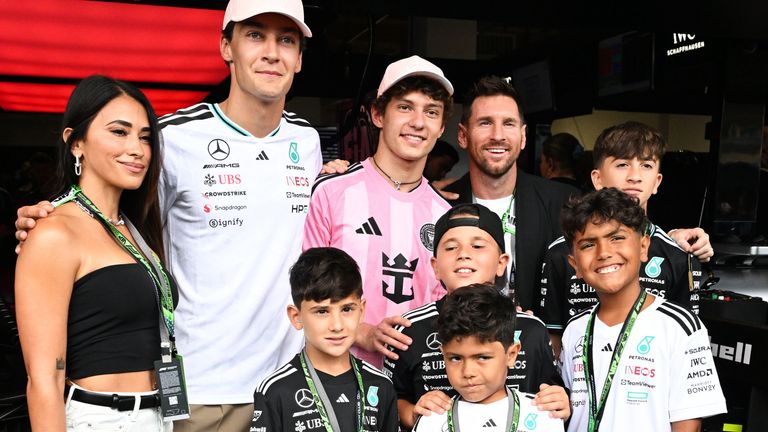 Lionel Messi and family meet the Mercedes drivers