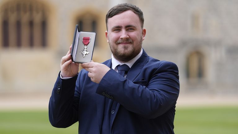 Luke Littler after he was made a Member of the Order of the British Empire at an investiture ceremony at an investiture ceremony at Windsor 