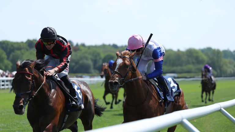 Maltese Cross (left) ridden by Tom Marquand goes onto win the William Hill Lingfield Derby Trial 