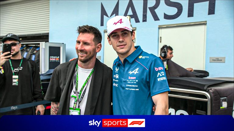 Lionel Messi meets Franco Colapinto in the paddock at the Miami Grand Prix.