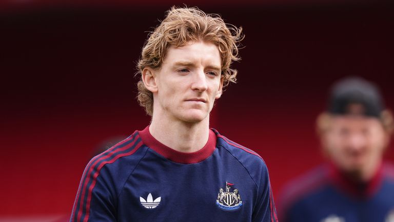 Newcastle United's Anthony Gordon before the Premier League match at the City Ground, Nottingham. Picture date: Sunday May 10, 2026.