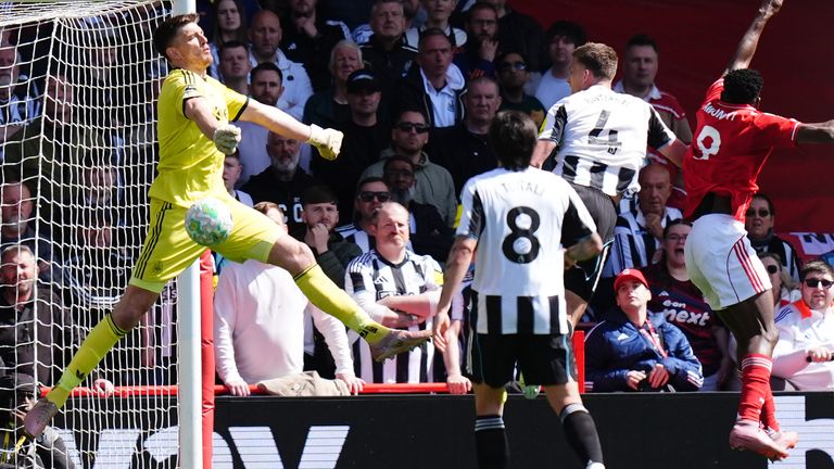 Nick Pope makes a save from Nottingham Forest's Jair Cunha (not pictured)
