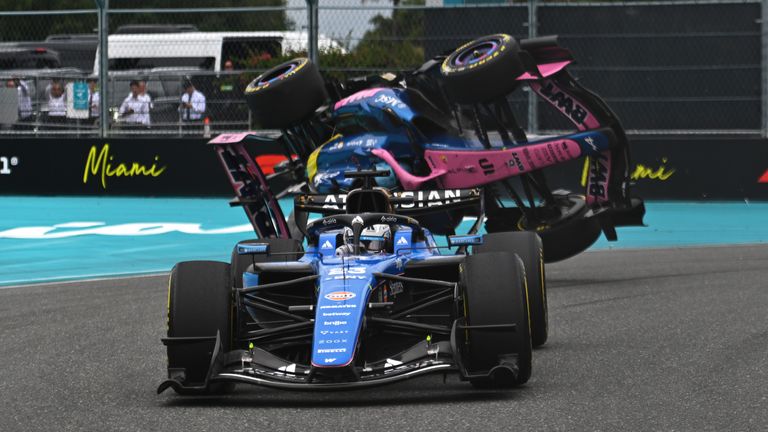 Pierre Gasly was flipped over in a crash during the Miami GP