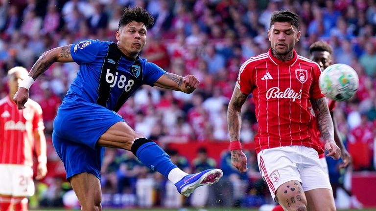 Evanilson has a shot on goal at the City Ground