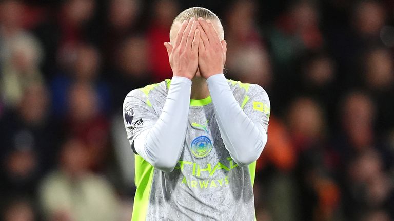 Erling Haaland rues a missed chance against Bournemouth