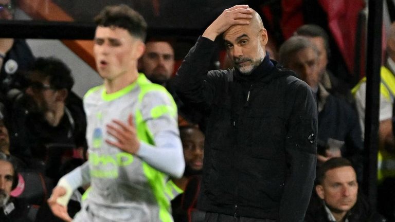 Pep Guardiola shows his frustration as Manchester City's Premier League hopes end with a draw at Bournemouth