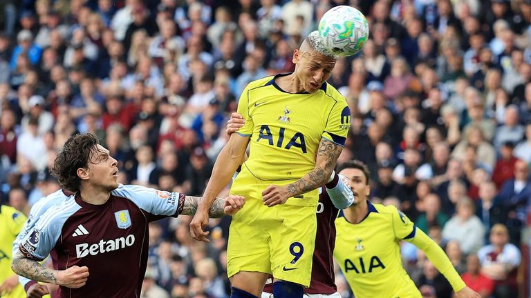 Richarlison heads Spurs into a 2-0 lead against Aston Villa