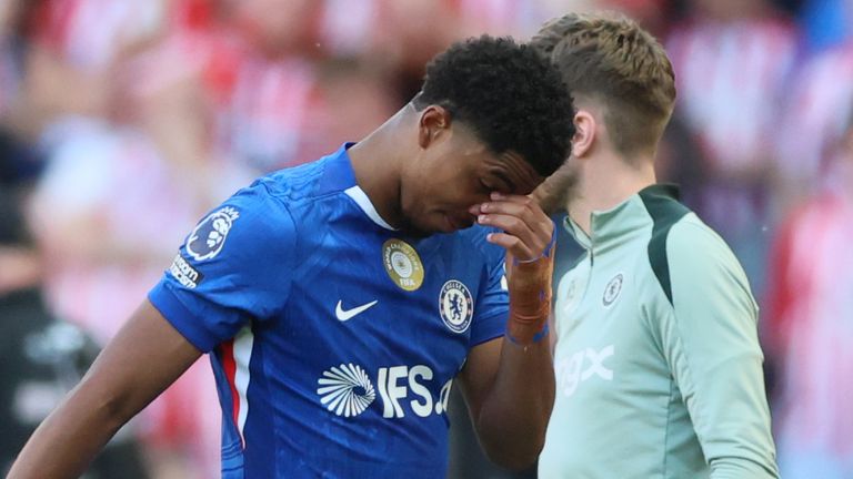 Wesley Fofana leaves the field after being sent off at Sunderland