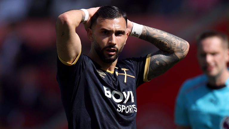 Taty Castellanos reacts after hitting the post against Brentford