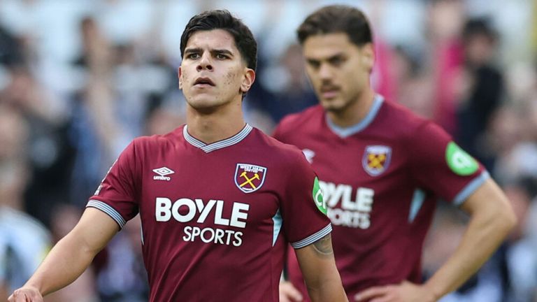 Mateus Fernandes shows his dejection after West Ham concede a goal at St James' Park