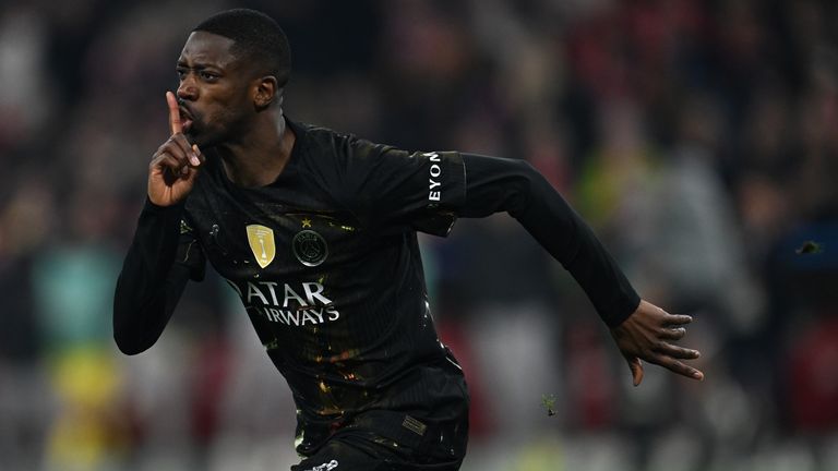 Ousmane Dembele celebrates scoring PSG's opener after three minutes