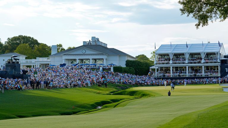 A view of the approach to the green on the 18th hole at Quail Hollow Club