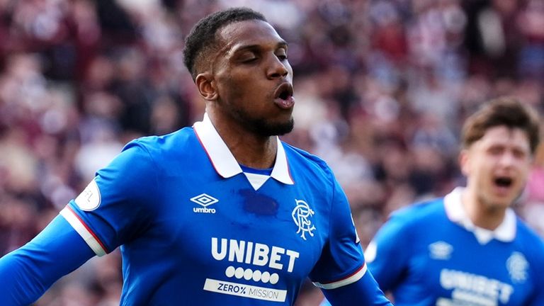 Dujon Sterling celebrates putting Rangers 1-0 up at Hearts