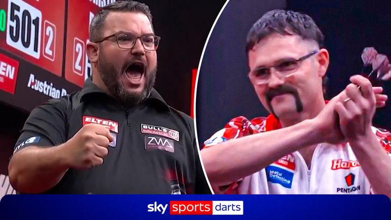 Cristo Reyes fires home a nine darter in the second round of the Austrian Open against Damon Heta to send the crowd into mayhem (Credit: PDC)