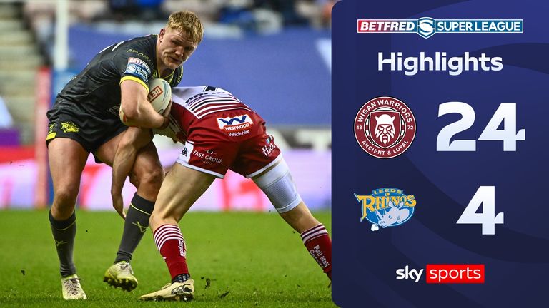 Highlights of the Super League game between Wigan Warriors and Leeds Rhinos.