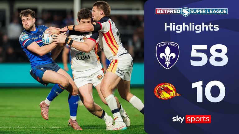 Highlights of the Super League game between Wakefield Trinity and Catalans Dragons.