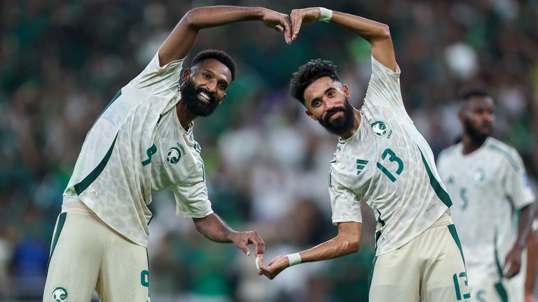 Firas Al Braikan (left) and Nawaf Bushal celebrate in qualifying