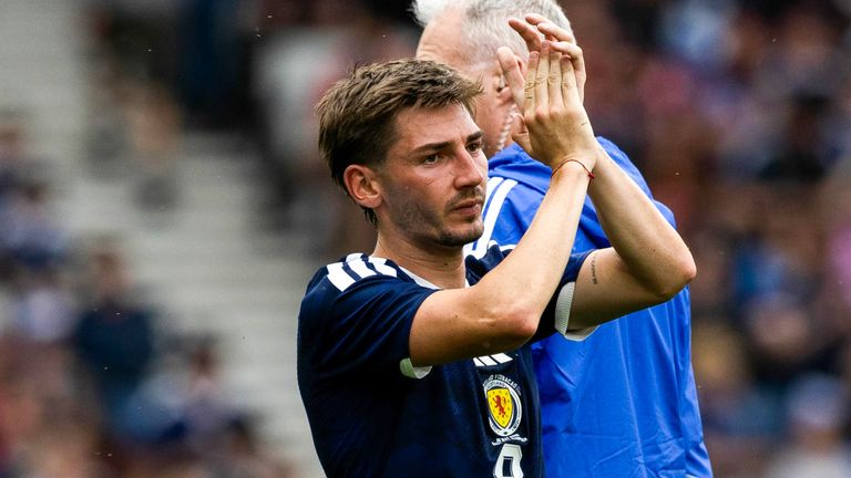 Scotland's Billy Gilmour is forced off with a first half injury during a friendly match between Scotland and Curacao at Hampden.