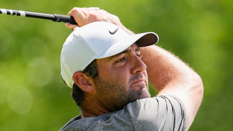 Scottie Scheffler hits from the second tee during the final round of the PGA Championship 