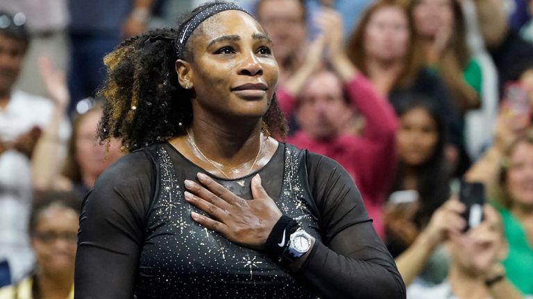 Serena Williams acknowledges the crowd after losing to Ajla Tomljanovic, of Austrailia, iin the third round of the U.S. Open tennis champion