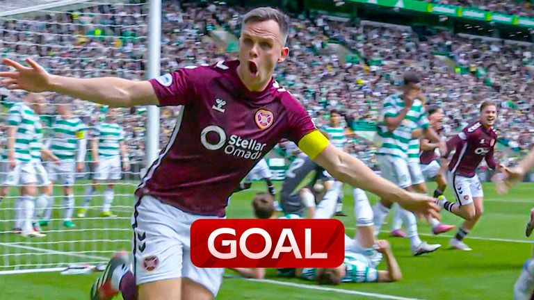 Lawrence Shankland opens the scoring for Hearts against Celtic in a massive goal towards the league title
