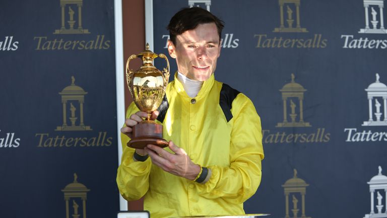 Kieran Shoemark celebrates with the Tattersalls Gold Cup trophy