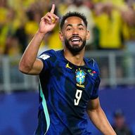 Matheus Cunha celebrates after scoring Brazil's opening goal against Haiti