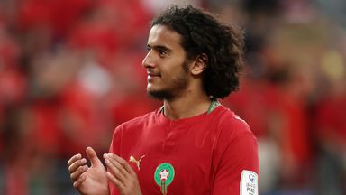 Morocco's Ayyoub Bouaddi (6) claps as he leaves the pich following a tie in the World Cup Group C soccer match between Brazil and Morocco in East Rutherford, N.J., near New York, Saturday, June 13, 2026. (AP Photo/Adam Hunger)