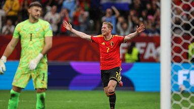 Belgium's Kevin De Bruyne celebrates scoring against New Zealand